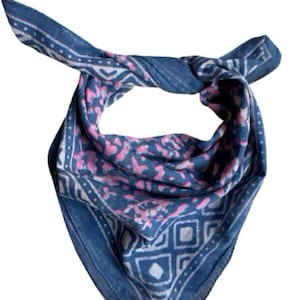 Bandana Scarf Handmade Hand Block Print  Bandana in Cream, Pumpkin and Steel - Handmade Organic Cotton Bandana