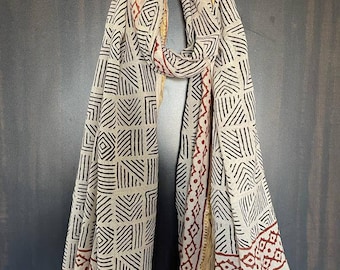 Block Print Cotton Sarong: Handmade Beach Cover-Up Scarf