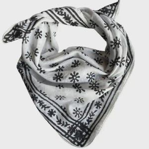 Handmade Block Print Bandana Scarf: Organic Cotton Cream Floral