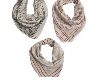 Lot de 3 bandanas en coton bio : écharpes vintage, bandana 21 x 21 teint naturel 100 % coton