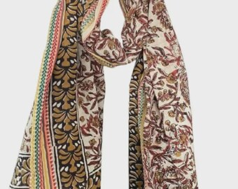 Hand Block Printed Cotton Sarong: Indian Zari Beach Wrap