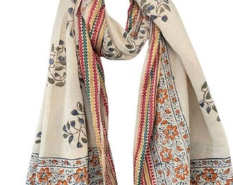 Hand Block Print Cotton Sarong: Jaipur Floral Scarf