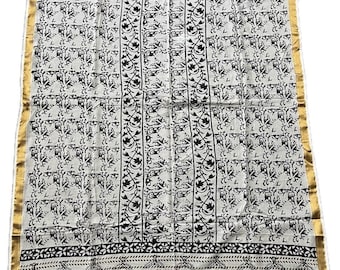 Hand Block Printed Cotton Sarong: Indian Zari Beach Wrap