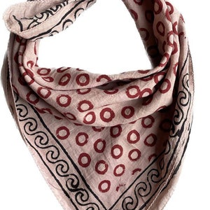 Hand Block Print Cotton Bandana Scarf: Natural Dye Boho Style