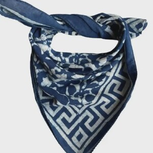 Handmade Block Print Cotton Bandana Scarf: Cream, Pumpkin & Steel image 1