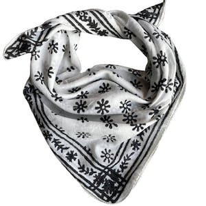 Bandana Scarf Handmade Hand Block Print  Bandana in Cream, Pumpkin and Steel - Handmade Organic Cotton Bandana