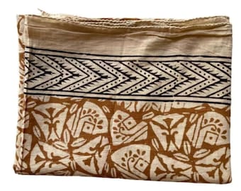 Hand Block Printed Cotton Sarong: Beach Wrap Pareo, Long Scarf