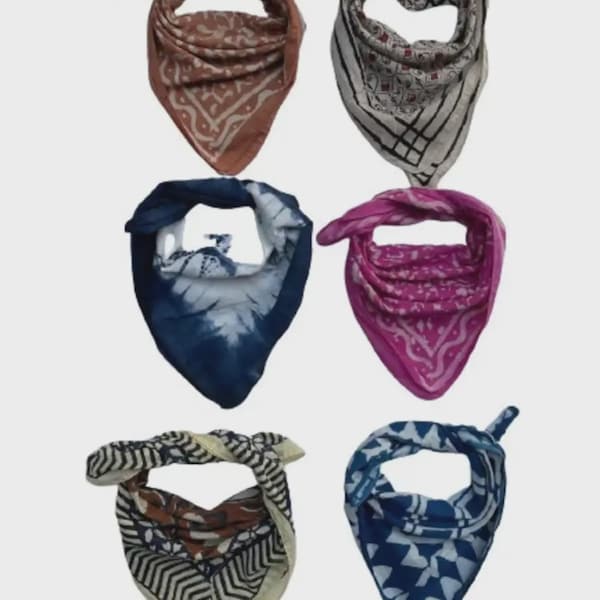 Set of 6 Organic Cotton Bandanas: Paisley Hand Block Print Scarves