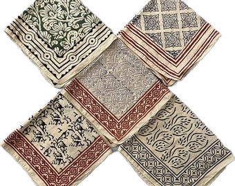 Organic Cotton Bandana Set of 5 - Block Printed Neckerchiefs, Cowboy Wild Rag