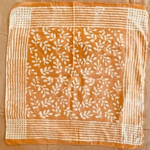 Bandana Scarf Handmade Hand Block Print  Bandana in Cream, Pumpkin and Steel - Handmade Organic Cotton Bandana