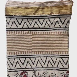 Handmade Block Print Cotton Sarong with Golden Jari Border image 1