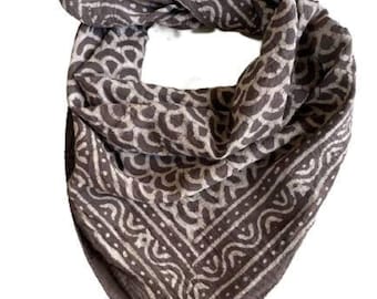 Organic Cotton Bandana Scarf: Hand Block Print Paisley Design