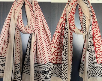 Set of 2 Hand Block Printed Cotton Sarong, Pack of Two sarongs Beach Wrap Pareo, Long Scarf, Large Sarong, Cover up.