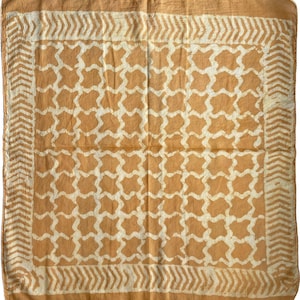 Bandana Scarf Handmade Hand Block Print  Bandana in Cream, Pumpkin and Steel - Handmade Organic Cotton Bandana