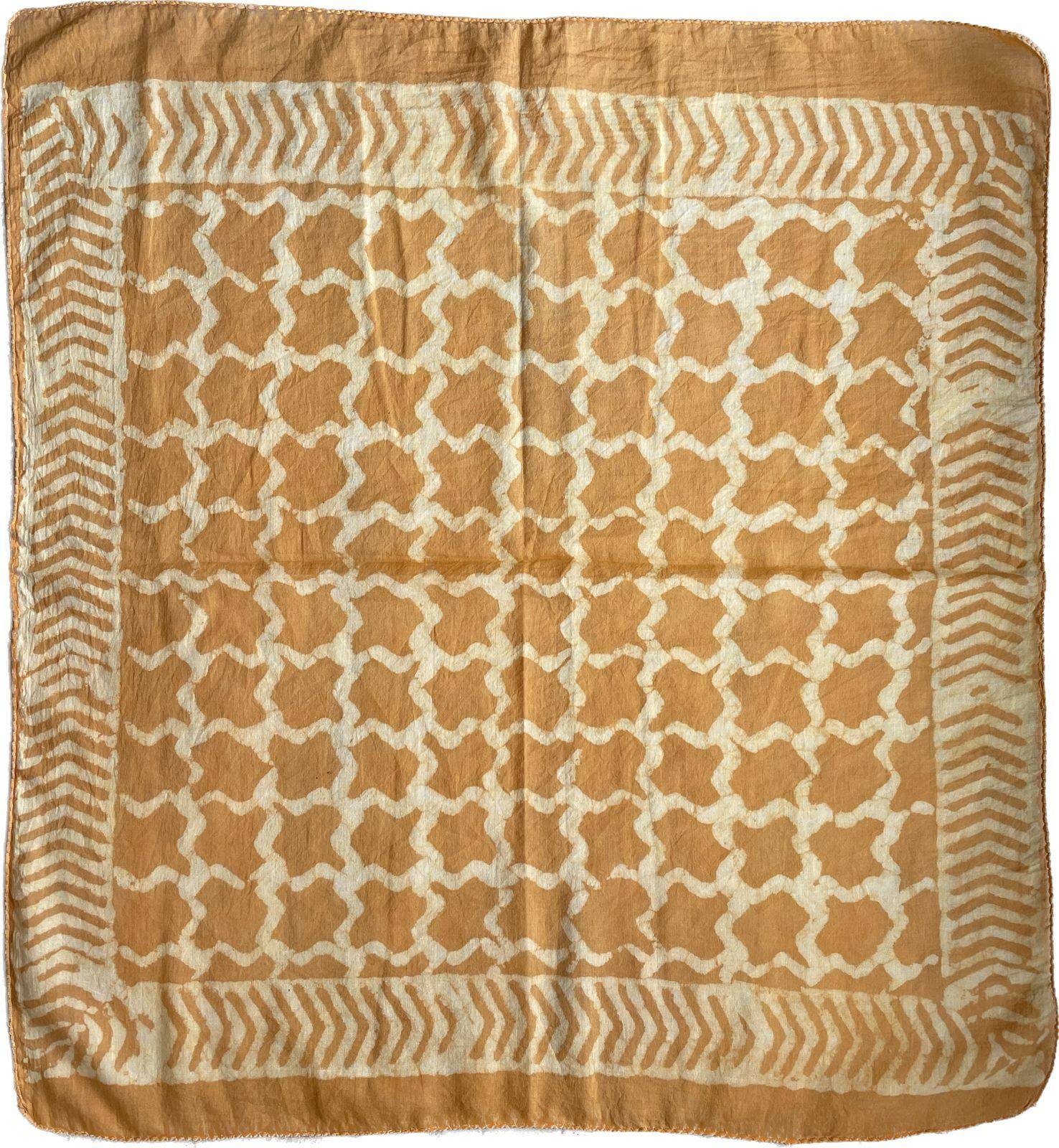 Bandana Scarf Handmade Hand Block Print  Bandana in Cream, Pumpkin and Steel - Handmade Organic Cotton Bandana