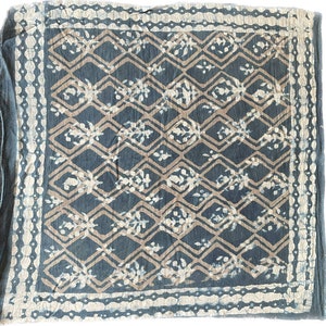 Bandana Scarf Handmade Hand Block Print  Bandana in Cream, Pumpkin and Steel - Handmade Organic Cotton Bandana