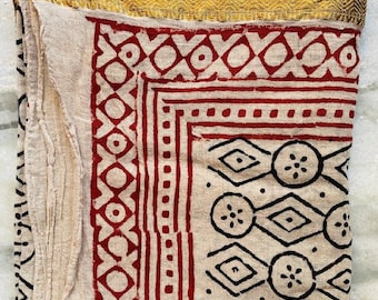 Hand Block Printed Cotton Sarong: Indian Zari Beach Wrap