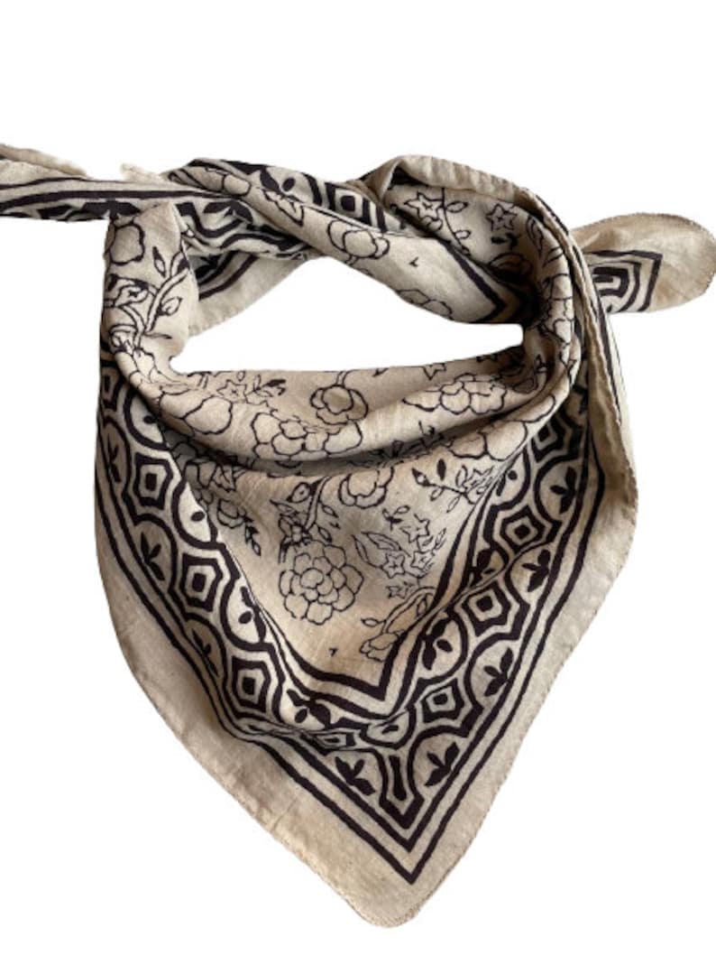 Bandana Foulard Handmade Hand Block Print Gamayun Bandana en crème, citrouille et acier Bandana en coton biologique fait à la main image 1