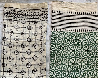 Set of 2 Hand Block Printed Cotton Sarong, Pack of Two sarongs Beach Wrap Pareo, Long Scarf, Large Sarong, Cover up.