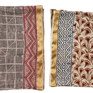 Set of 2 Hand Block Printed Cotton Sarong, Pack of Two sarongs Beach Wrap Pareo, Long Scarf, Large Sarong, Cover up.