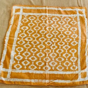 Bandana Scarf Handmade Hand Block Print  Bandana in Cream, Pumpkin and Steel - Handmade Organic Cotton Bandana
