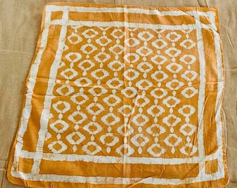 Bandana Scarf Handmade Hand Block Print Gamayun Bandana in Cream, Pumpkin and Steel - Handmade Organic Cotton Bandana