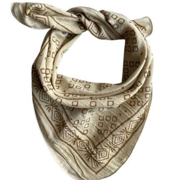 Organic Cotton Bandana Scarf: Hand Block Print Paisley Design