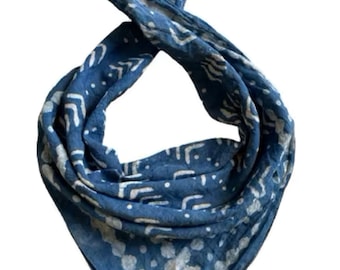 Hand Block Print Cotton Bandana: Bohemian Neck Scarf