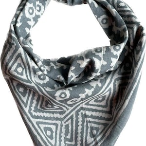 Bandana Scarf Handmade Hand Block Print  Bandana in Cream, Pumpkin and Steel - Handmade Organic Cotton Bandana