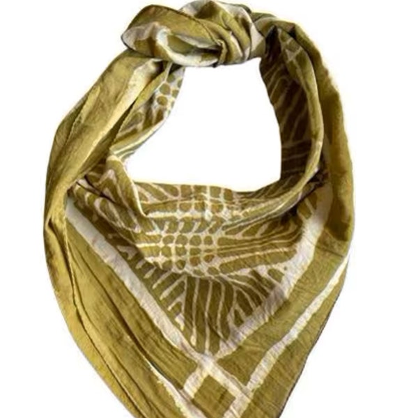 Organic Cotton Bandana Scarf: Paisley Block Print, Natural Dye