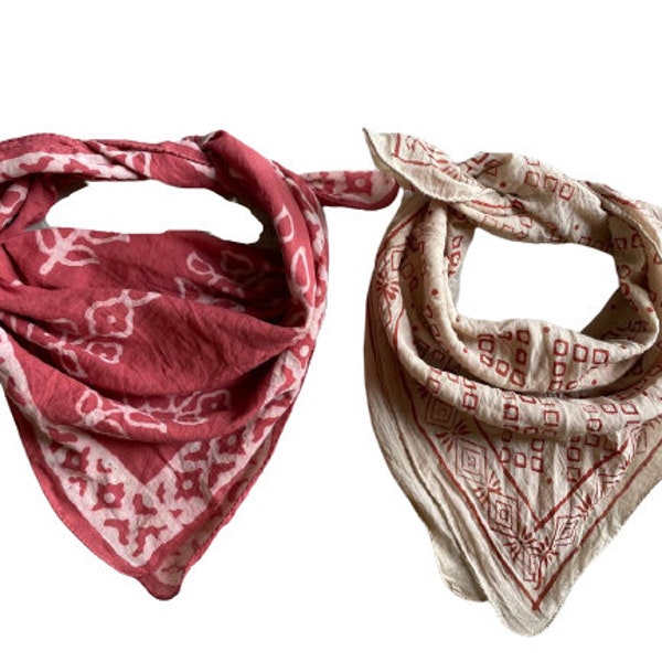 Conjunto de 2 pañuelos de algodón orgánico hombre/mujer, pañuelo de impresión de bloque, bufanda de pañuelo, bufanda de diseño Paisley, bufanda de invierno, pañuelo