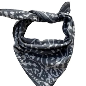 Bandana Scarf Handmade Hand Block Print  Bandana in Cream, Pumpkin and Steel - Handmade Organic Cotton Bandana