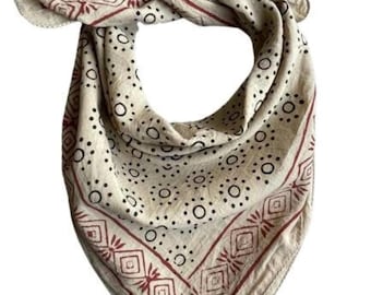 Organic Cotton Bandana Scarf: Hand Block Print Paisley Design