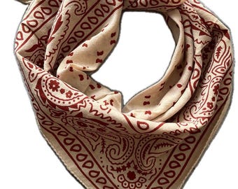 Hand Block Print Cotton Bandana: Bohemian Neck Scarf