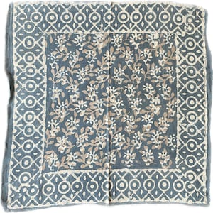 Bandana Scarf Handmade Hand Block Print Gamayun Bandana in Cream, Pumpkin and Steel - Handmade Organic Cotton Bandana