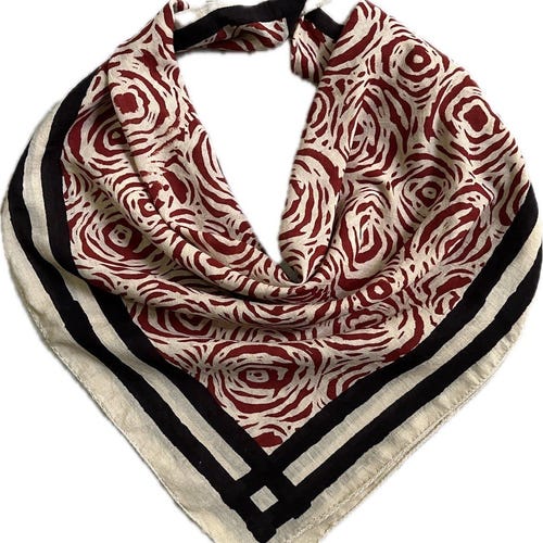 Écharpe bandana en coton fait main à imprimé blocs : motif rose naturel