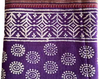 Hand Block Printed Cotton Sarong: Large Beach Cover Up Scarf