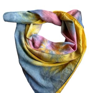 Bandana Scarf Handmade Hand Block Print  Bandana in Cream, Pumpkin and Steel - Handmade Organic Cotton Bandana