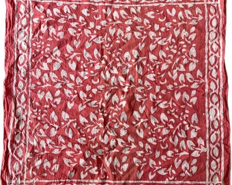 Hand Block Print Cotton Bandana Scarf: Red Coral Boho Sun Wrap