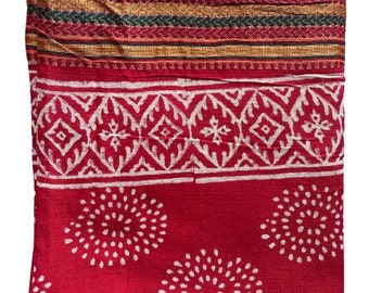 Hermosas bufandas con estampado de bloques de mano Golden Jari Border, Sarong rojo hecho a mano, Sarong de algodón, Sarong impreso, Dupatta de algodón suave