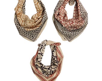 Lot de 3 bandanas en coton imprimé Bagru : foulards, 100 % coton Bandana 21 x 21