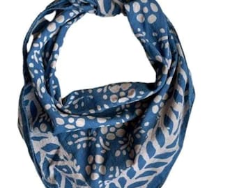 Organic Cotton Bandana Scarf: Hand Block Print Paisley Design