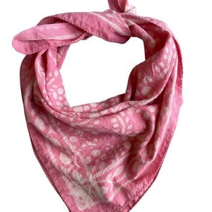 Bandana Scarf Handmade Hand Block Print Gamayun Bandana in Cream, Pink Bandana - Handmade Organic Cotton Bandana