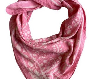 Sciarpa Bandana Bandana Gamayun con stampa a blocchi di mano fatta a mano in crema, bandana rosa - Bandana in cotone biologico fatta a mano