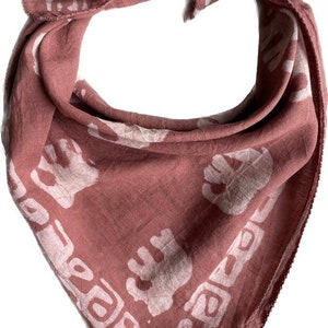 Bandana Scarf Handmade Hand Block Print  Bandana in Cream, Pumpkin and Steel - Handmade Organic Cotton Bandana