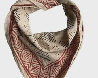 Organic Cotton Bandana Scarf: Hand Block Print Paisley Design