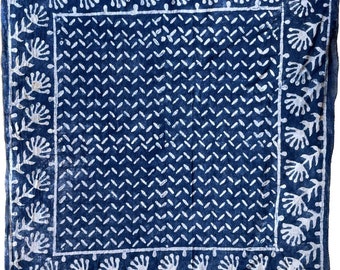 Indigo Blue Cotton Bandana: Hand Block Print Scarf, 21" Square