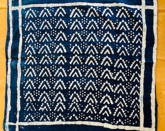 Handmade Block Print Cotton Bandana: Boho Chic Head Scarf (21” x 21”)