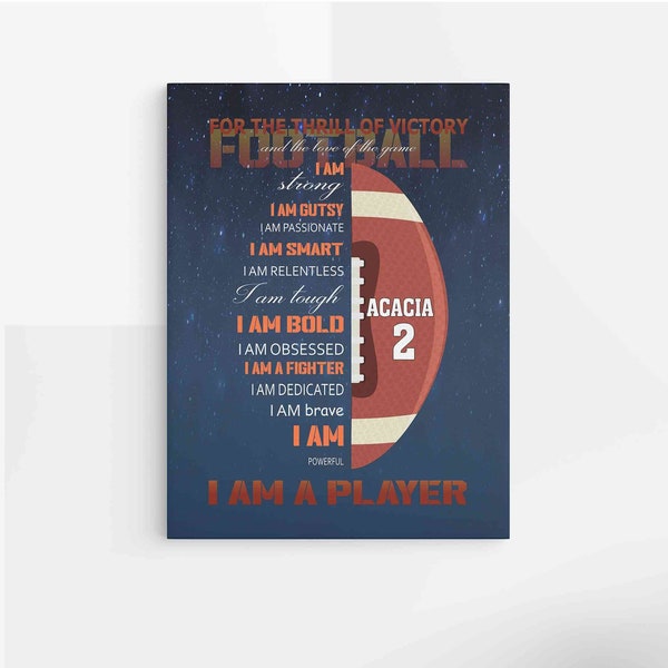 I Am A Football Player Canvas, Custom Football Canvas, Football Player Poster, Custom Name Canvas, Wall Art Canvas, Football Lovers Gift