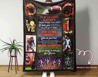 To My Grandson Blanket, American Football Blanket, Rugby Blanket, Football Lover Gift, Custom Name Blanket, Sport Blanket, Sport Lover Gift